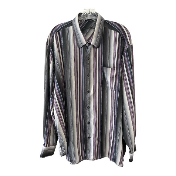 Vtg Tommy Bahama Men’s XXL Striped Shirt – Silk Blend Button Down, Gray Purple B - Picture 1 of 6